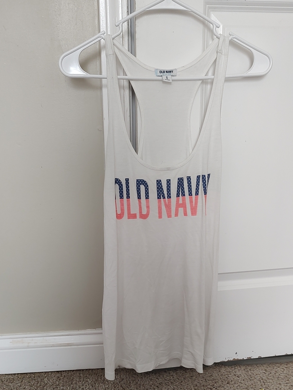 Old Navy White Racerback Tank with Navy & Red Logo